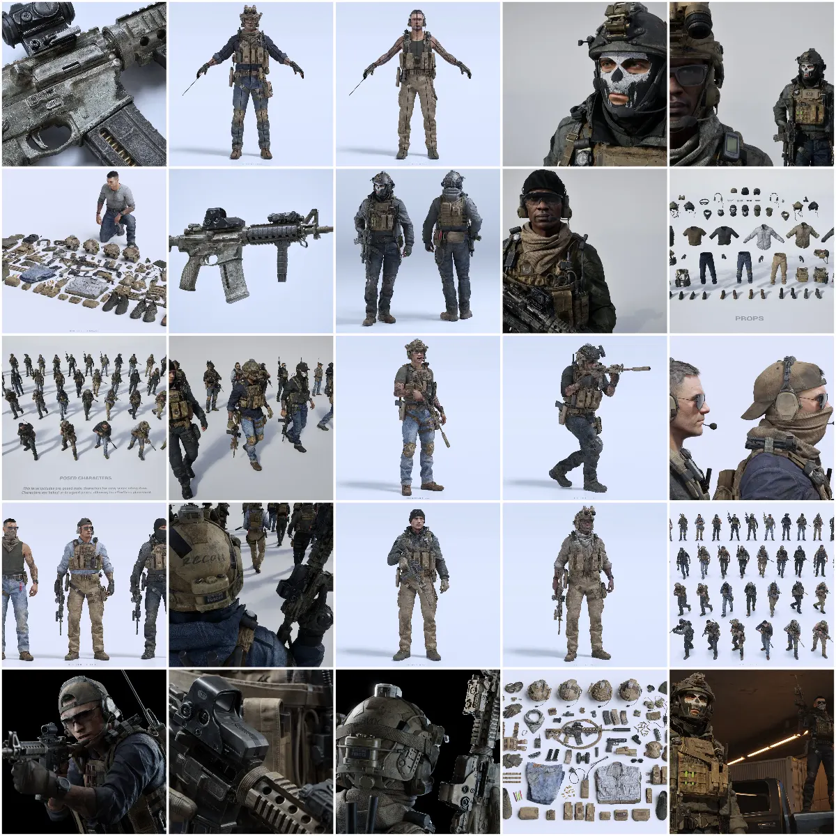 超写实秘密特工特种兵人物角色装备3D模型资产包含完整绑定14种动作预设BMS-shadow unit - PIC